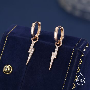Sterling Silver Lightning Bolt Charm Huggie Hoop Earrings, 6 of 11