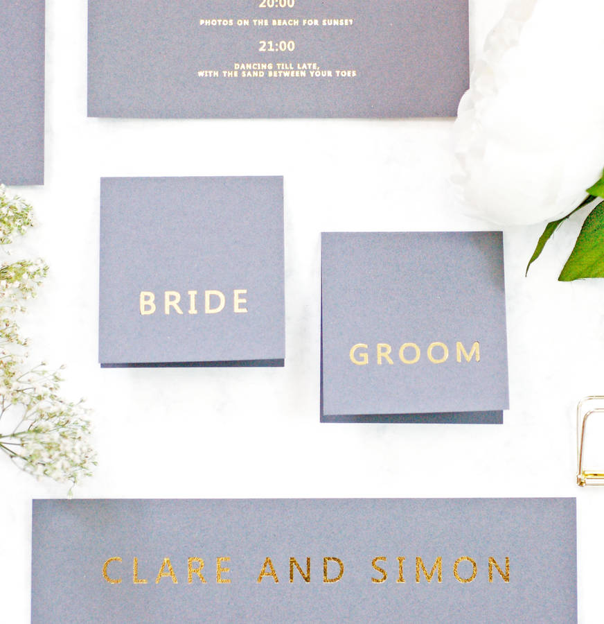 Grey And Gold Wedding Place Cards By Made With Love Designs Ltd Grey Place Cards Wedding Stationery On Card With Gold Foil Print