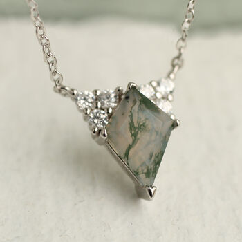 Art Deco Moss Agate Kite Necklace, 2 of 9