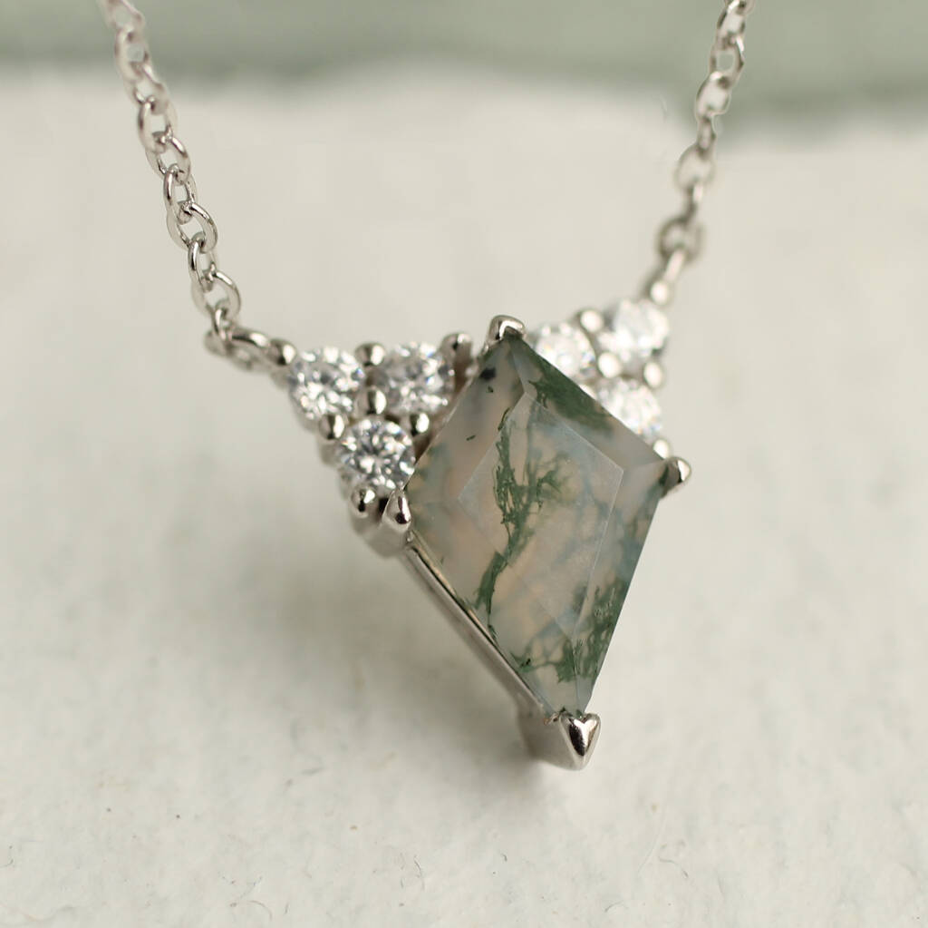 Art Deco Moss Agate Kite Necklace, 1 of 9