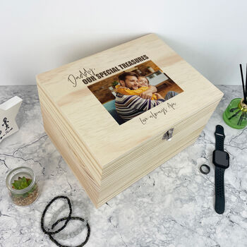 Personalised Our Special Treasures Pine Photo Memory Box Five Sizes 16cm | 20cm | 26cm | 30cm | 36cm, 3 of 9