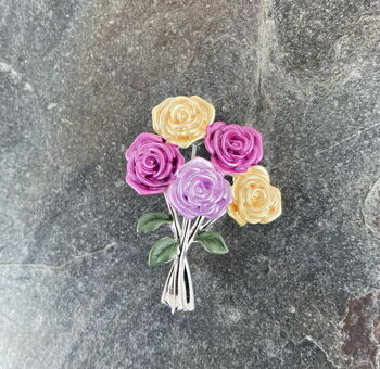 Rose Pastel Colours Flowers Bouquet Brooch, 3 of 4