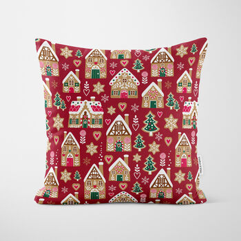 Red Gingerbread House Christmas Cushion, 4 of 7