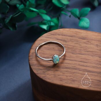 Aqua Green Opal Oval Ring In Sterling Silver, 2 of 11