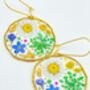 Medium Earrings With Daisies, Lavender And Green Flowers, thumbnail 3 of 12