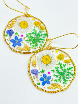 Medium Earrings With Daisies, Lavender And Green Flowers, 3 of 12