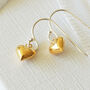 Tiny Gold Heart Drop Earrings, thumbnail 2 of 3