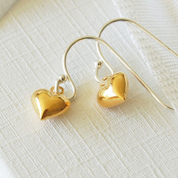 Tiny Gold Heart Drop Earrings, 2 of 3