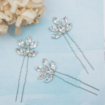 Set Of Three Sparkling Diamante Hair Pins, 3 of 4