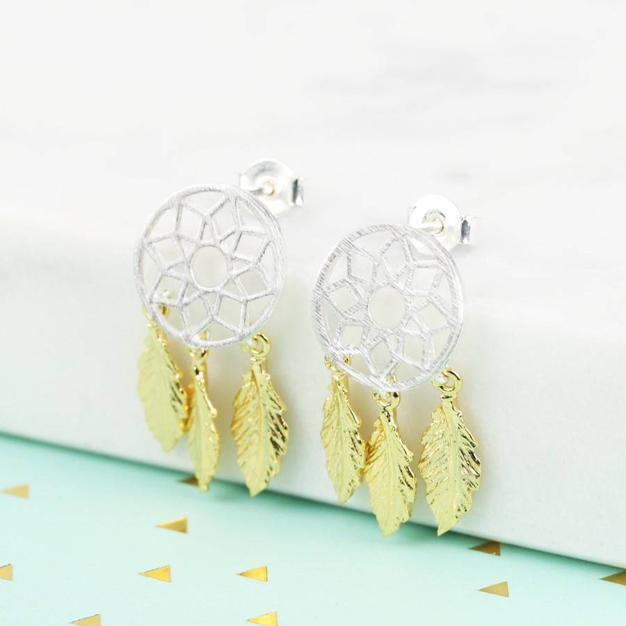 Silver And Gold Dreamcatcher Earrings By Lisa Angel Silver And Gold Dreamcatcher Earrings
