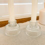 Ribbed Glass Candlestick Holders Set Of Two, thumbnail 3 of 7
