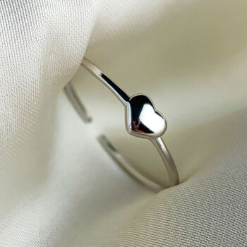 Sterling Silver Tiny Heart Adjustable Ring, 2 of 5