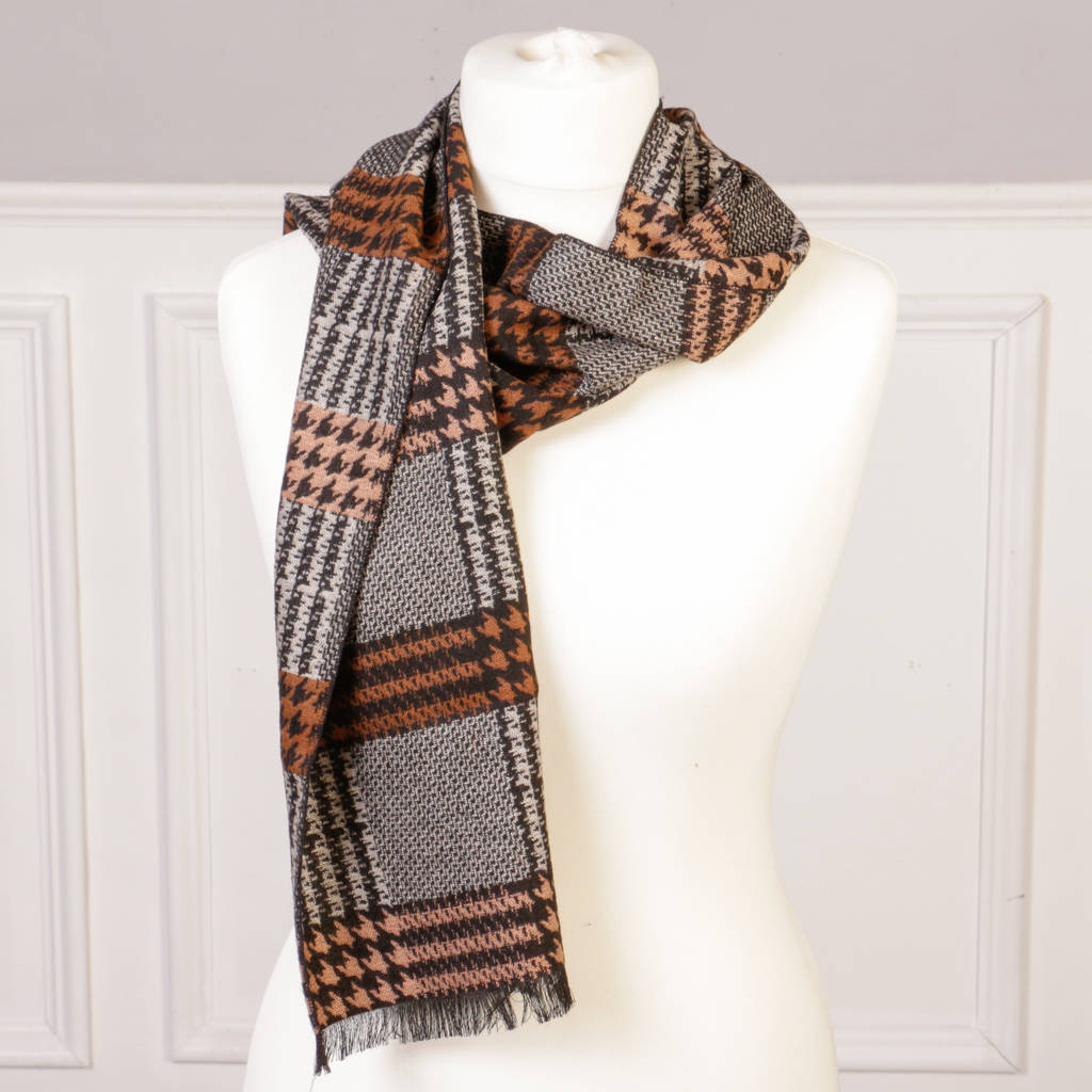 Black / Brown Dogtooth Scarf With Free Gift Bag By Dibor ...