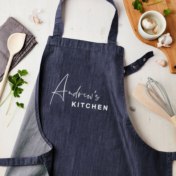 Personalised Blue Denim Kitchen Apron, 2 of 3