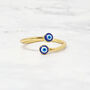 Turkish Blue Evil Eye Nazar Gold Plated Stacking Ring, thumbnail 1 of 5