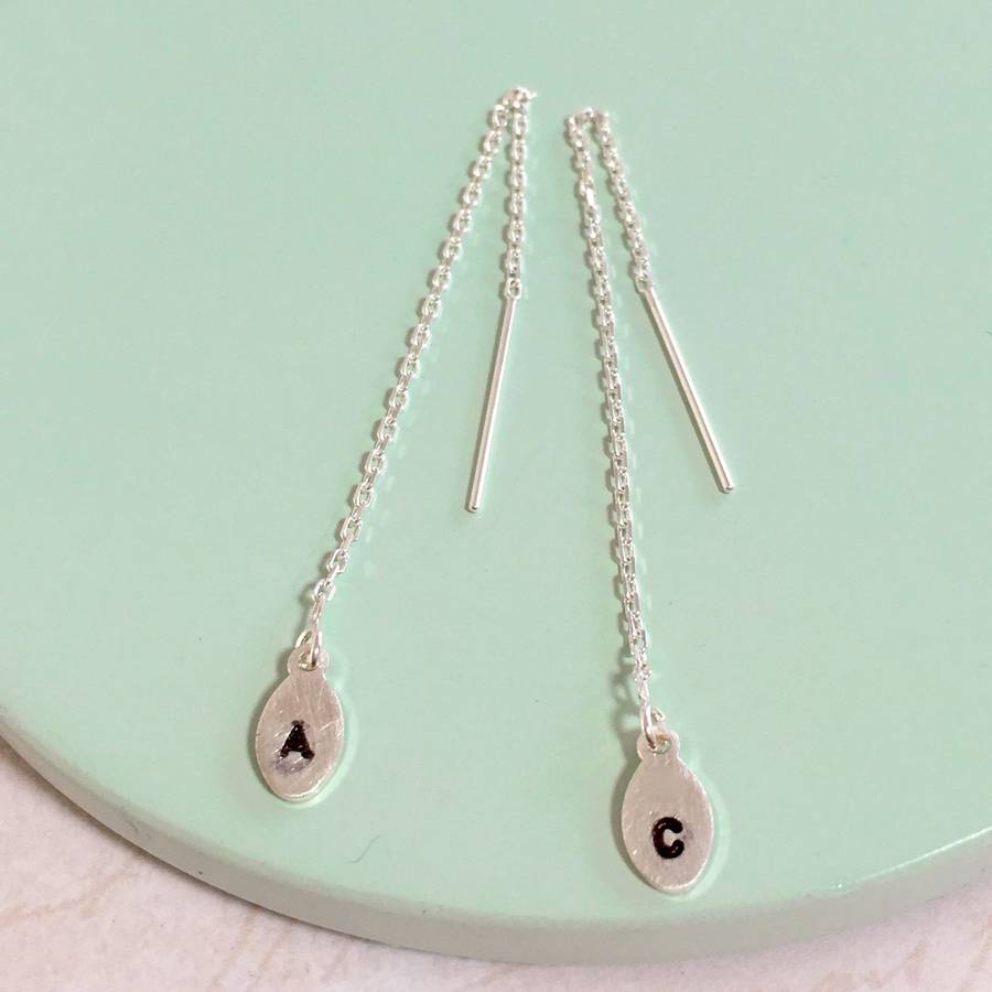 Pull Through Sterling Silver Initial Earrings By Ali Bali Jewellery Pull Through Sterling Silver Initial Earrings