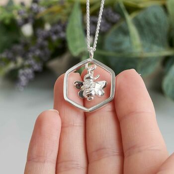 Honeybee Hexagon Silver Necklace, 4 of 9