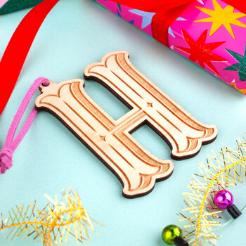 Personalised Wooden Initial Christmas Tree Decoration, 2 of 5