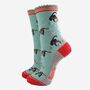 Women's Bamboo Socks Green Red Christmas Cats, thumbnail 2 of 5