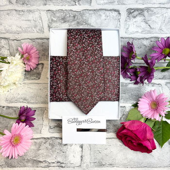 Brown And Pink Ditsy Floral Wedding Tie Set, 6 of 6