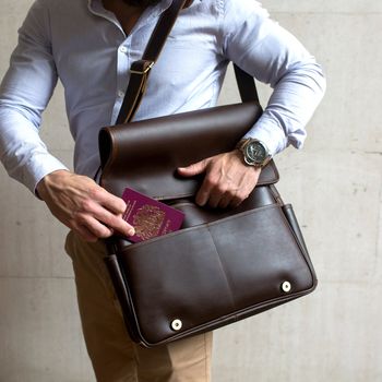 Personalised Leather Messenger Bag For Men ' Ryton ', 10 of 12
