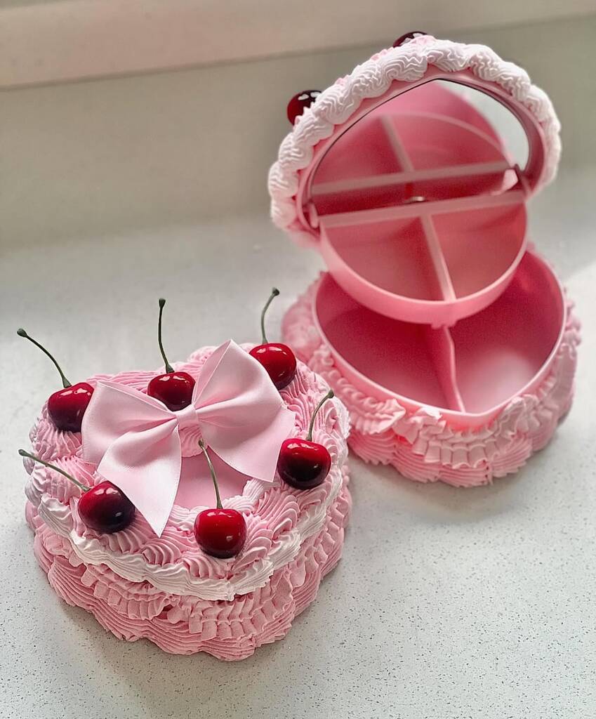Fake Cake Cherry Jewellery Box With Bow