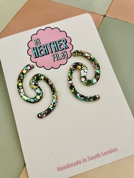 Squiggle Glitter Resin Earrings / Abstract Wavy Jewellery / Bold Colourful Jewellery / Dopamine Dressing Gift, 4 of 12