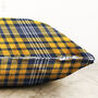 Yellow And Navy Blue Plaid Pattern Cushion Cover, thumbnail 3 of 4