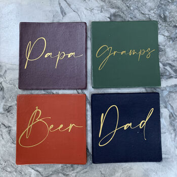 Father's Day Personalised Square Leather Coasters, 4 of 6