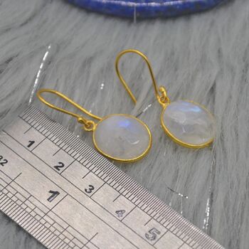 Rainbow Moonstone Gold Drop Earrings: June Birthstone, 8 of 8