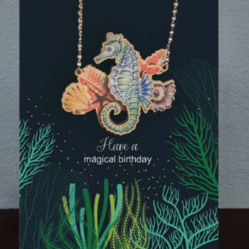Handmade Wooden Seahorse Necklace Birthday Card, 3 of 3