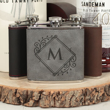 Personalised Ornate Monogram Two Tone Hip Flask, 2 of 6
