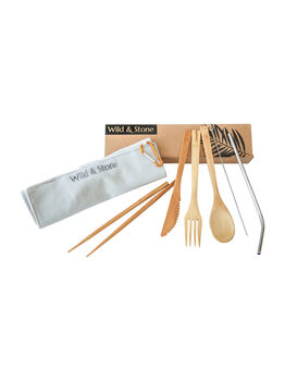 Reusable Bamboo Picnic Cutlery Set Eight Piece, 4 of 8