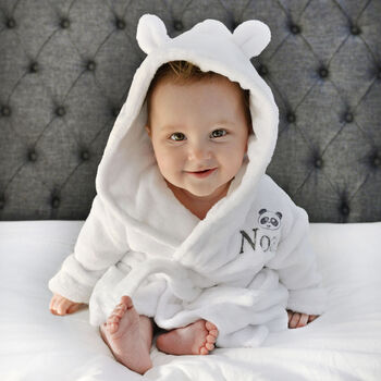 Personalised Child's Panda Dressing Gown In White, 2 of 7
