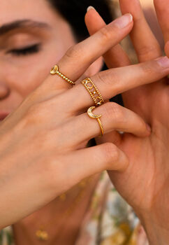 Gold Plated Moon And Star Statement Cassiopeia Ring, 3 of 5