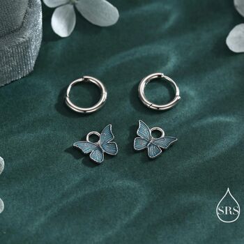 Sterling Silver Blue Butterfly Huggie Hoops, 3 of 10