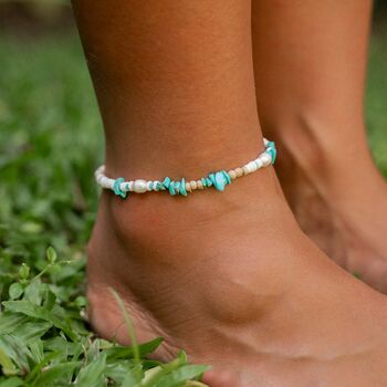 'Love Is Here' Natural Stone, Pearl And Shell Anklet, 5 of 9