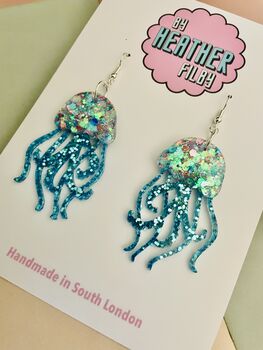 Jellyfish Glitter Resin Earrings / Fun Statement Earrings / Gift For Under The Sea And Ocean Lovers, 8 of 12