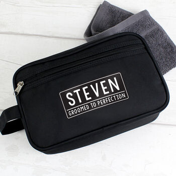 Personalised Text Black Wash Bag Vanity Case, 2 of 6