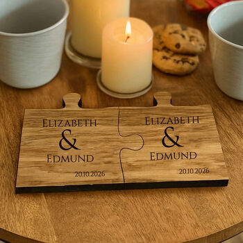 Personalised Wooden Jigsaw Coasters With Names Couples, 3 of 4