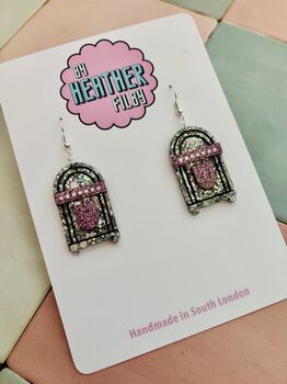 Jukebox Glitter Resin Earrings / Gift For Music Lover / Retro Rockabilly Jewellery / Gift For Dancers And Music Lovers, 3 of 6