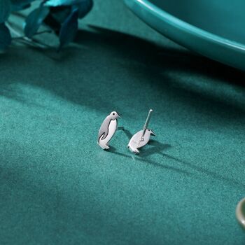 Penguin Stud Earrings In Sterling Silver, 7 of 11