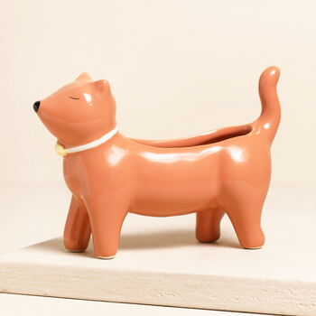 Orange Ceramic Standing Cat Planter, 2 of 2