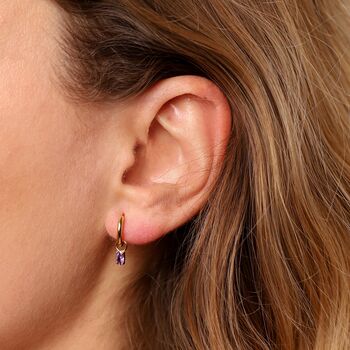 February Huggie Hoop Birthstone Charm Earrings, 2 of 4