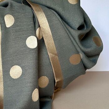 Silky Grey And Gold Spot Reversible Scarf, 2 of 9