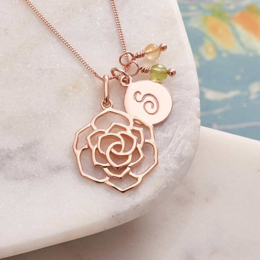 Rose Necklace In Rose Gold Vermeil With Monogram Charm, 1 of 5