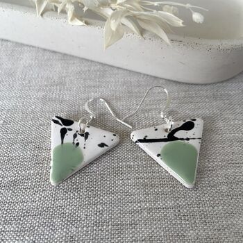 Mint Green Geometric Clay Ceramic Triangle Earrings, 9 of 10