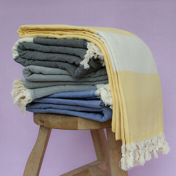 Herringbone Pattern Soft Natural Cotton Throw Blanket, 5 of 8