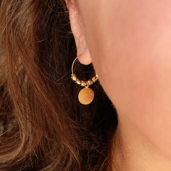 Coin Charm Beaded Hoop Earrings, 2 of 3