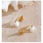 Monaco D’or Gold Pearl Daisy Flower Drop Hoop Earrings, thumbnail 2 of 3